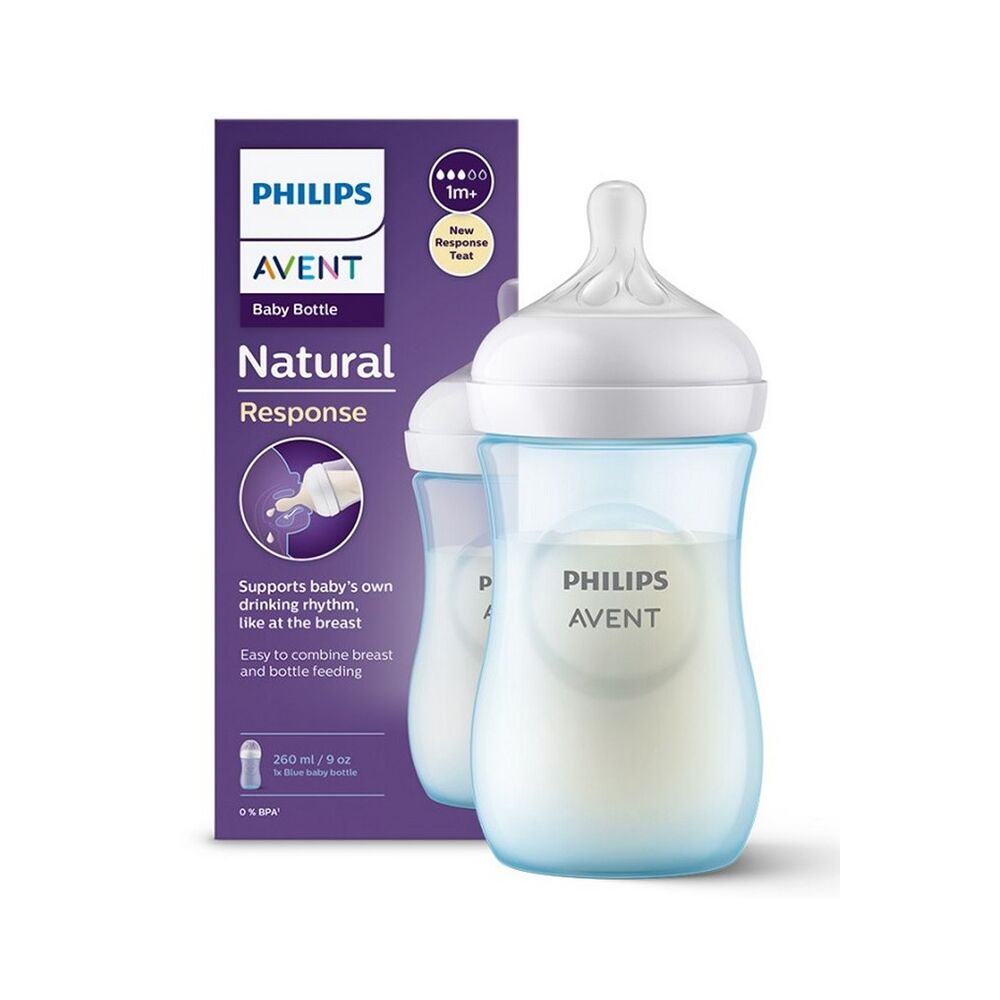 Polipropilen Uşaq Butulkası Natural Response Şəffaf Silikon Mavi 260ml 1ay+ AVENT903211